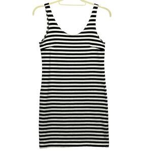 H & M Divided Sun Dress Women's Size M Black/White Striped Tank Bodycon Mini